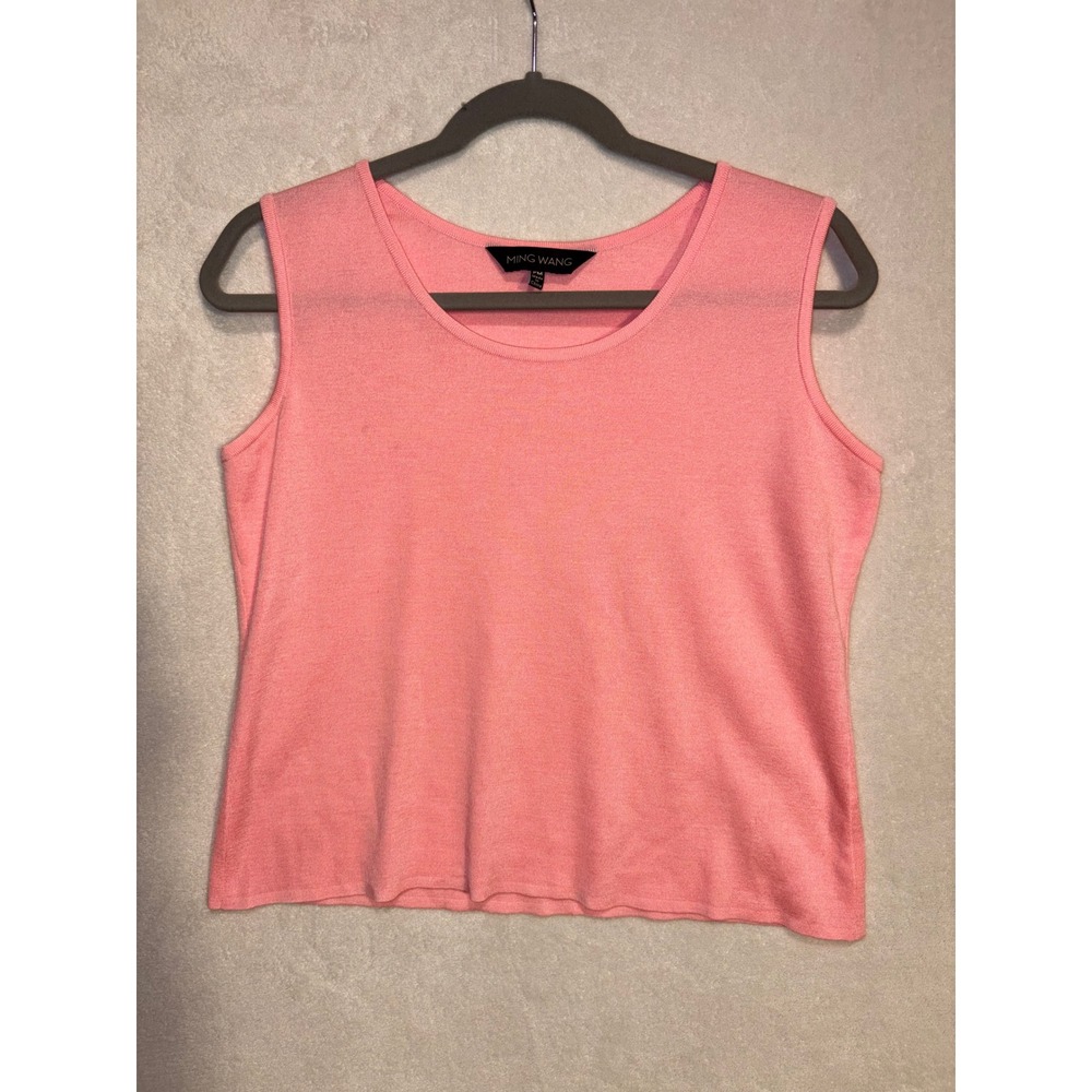 Ming Wang Pink Knit Sleeveless Shell Top Scoop Neck Petite Medium PM